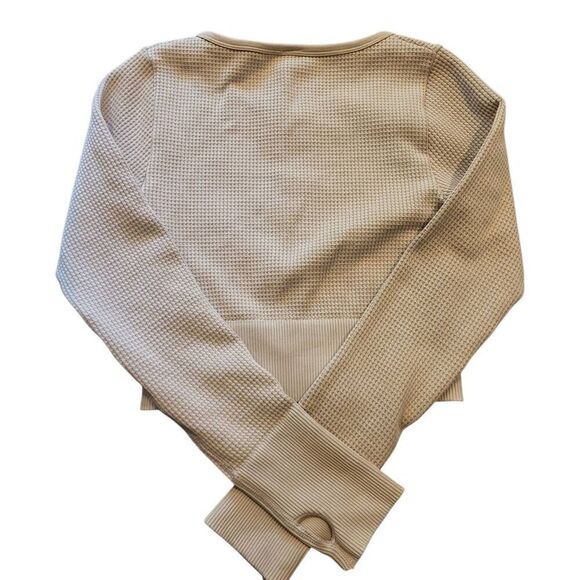 Aerie Offline Long Sleeve Top Women's Medium Tan Main Squeeze Waffle Cropped - Picture 3 of 4